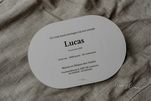 Geboortekaart letterpress ovaal - Lucas