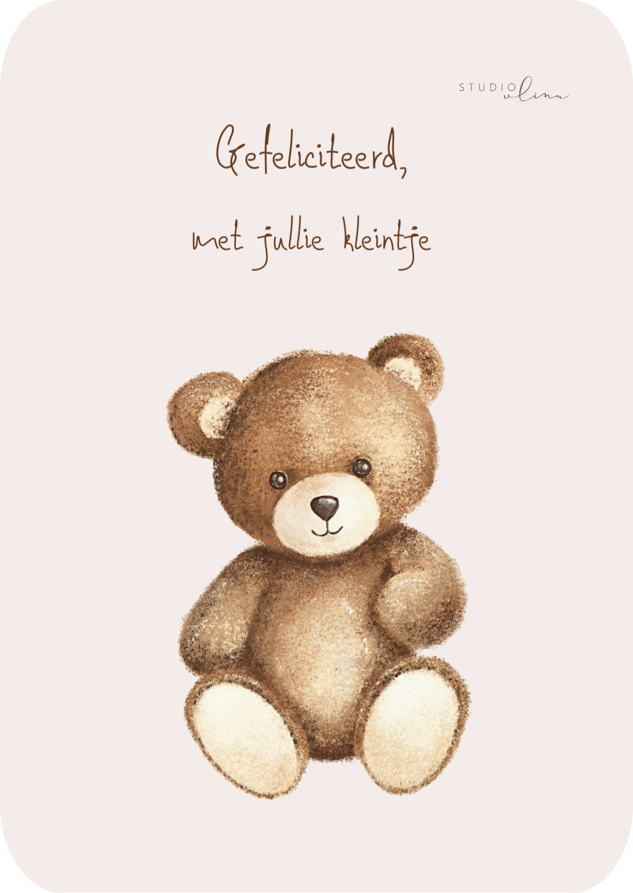 Kaart - Gefeliciteerd met jullie kleintje handgetekende geboortekaart beertje