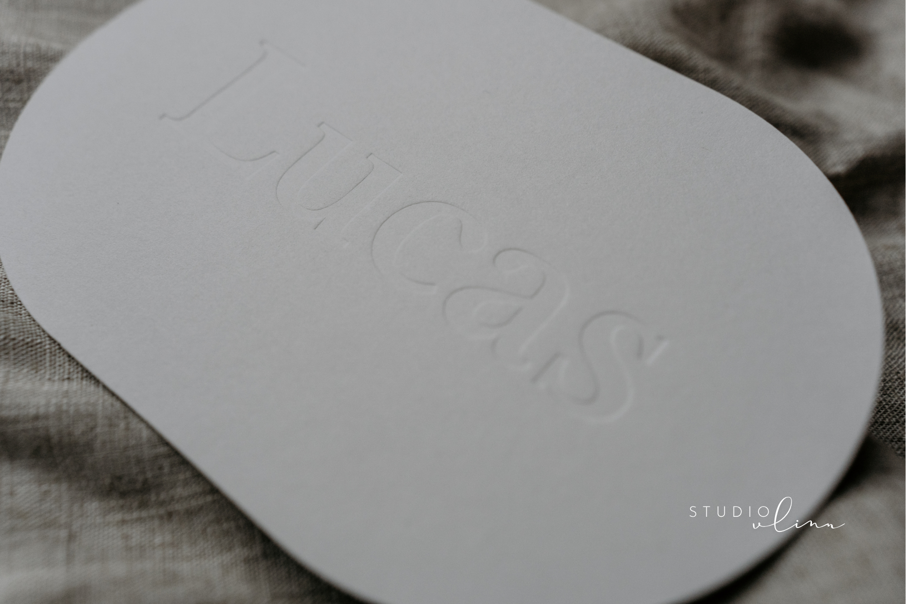 Geboortekaart letterpress ovaal - Lucas