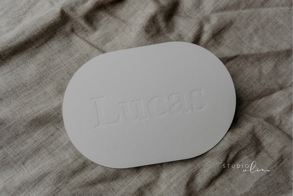 Geboortekaart letterpress ovaal - Lucas