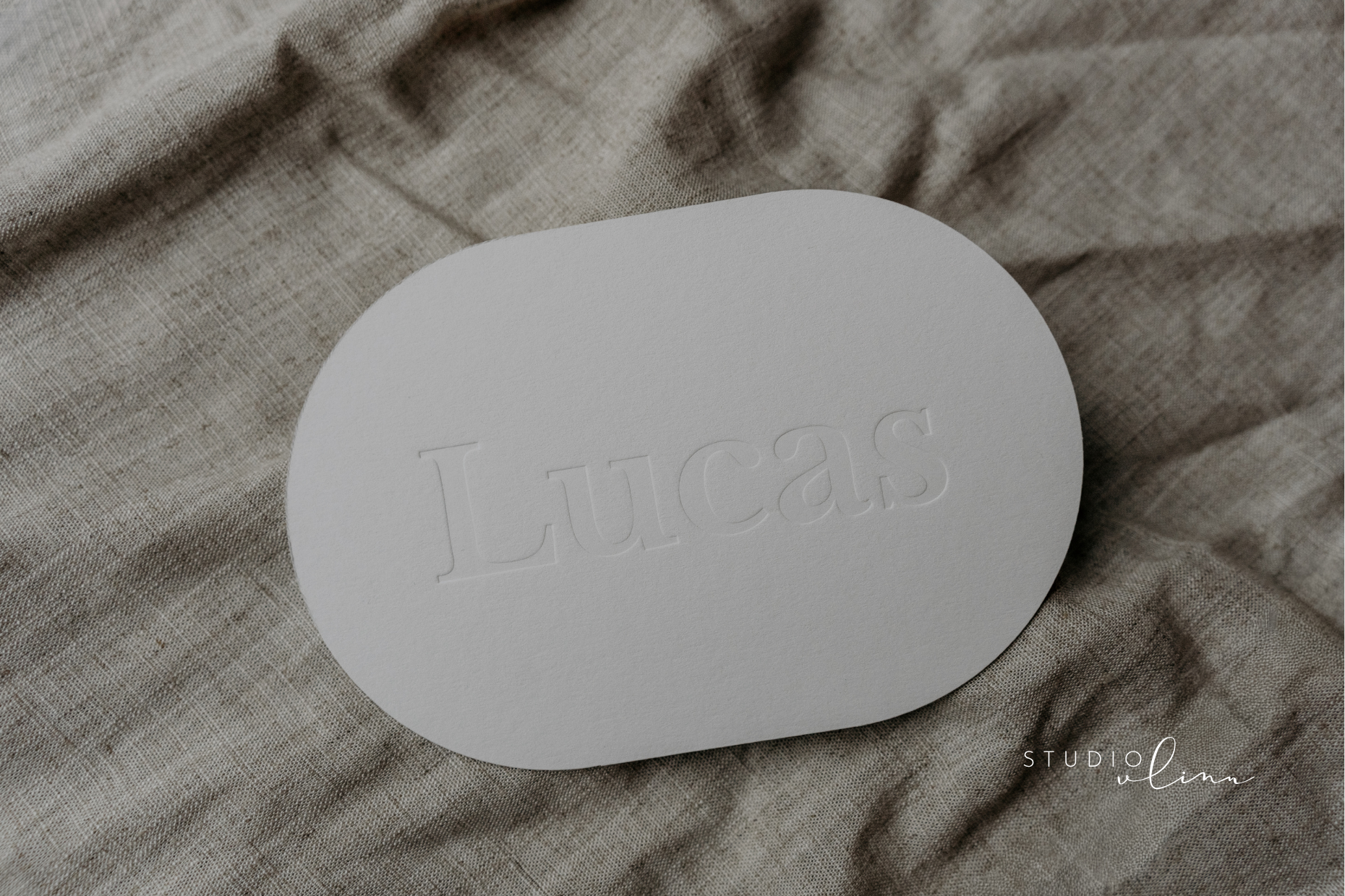 Geboortekaart letterpress ovaal - Lucas