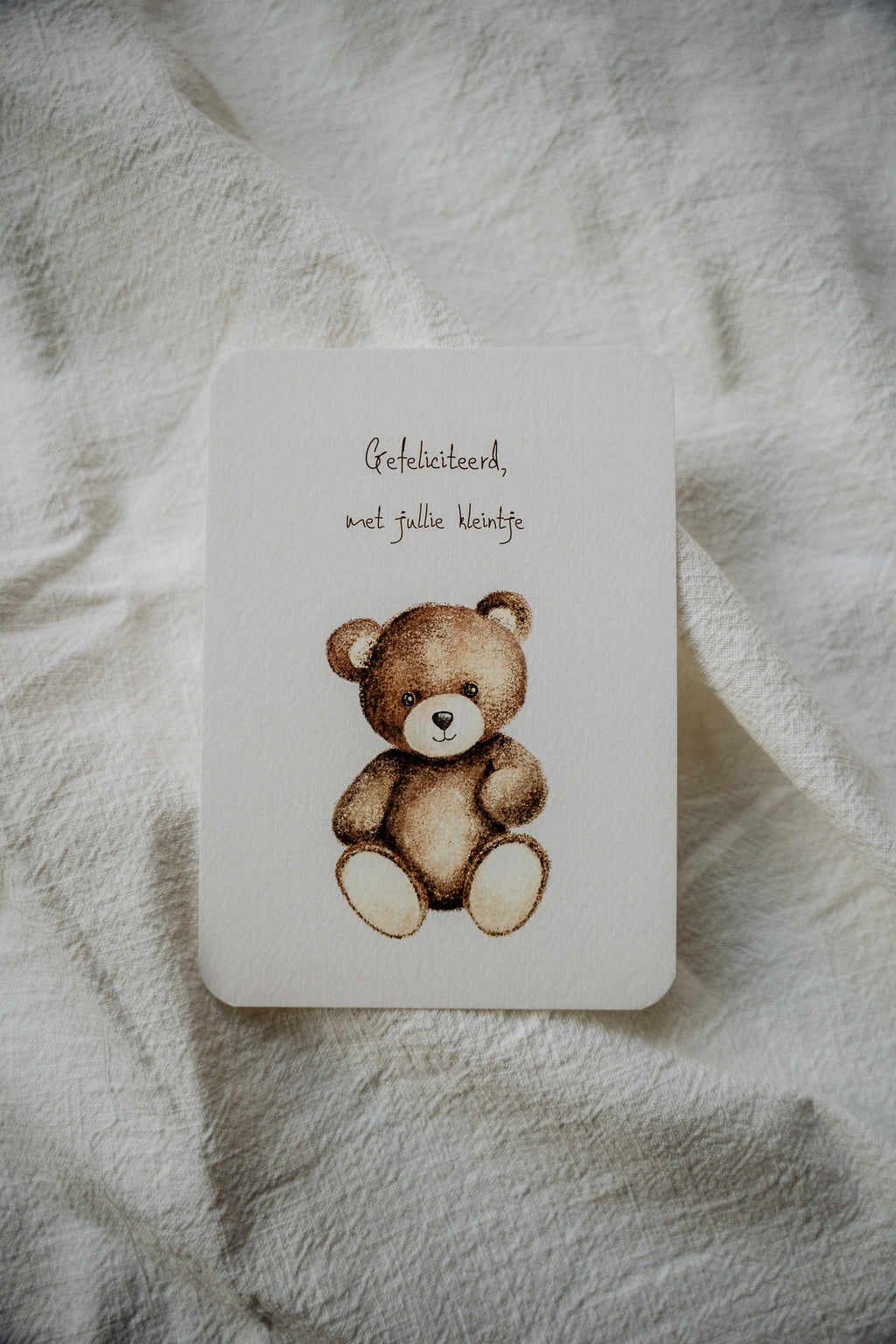 Kaart - Gefeliciteerd met jullie kleintje handgetekende geboortekaart beertje